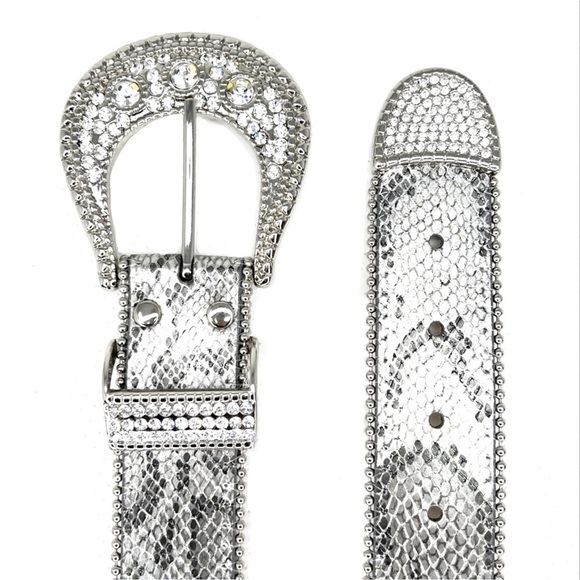 Chico’s Belt “Celestial” Python Snake Pattern Rhinestones Silver Studded Medium main image 9